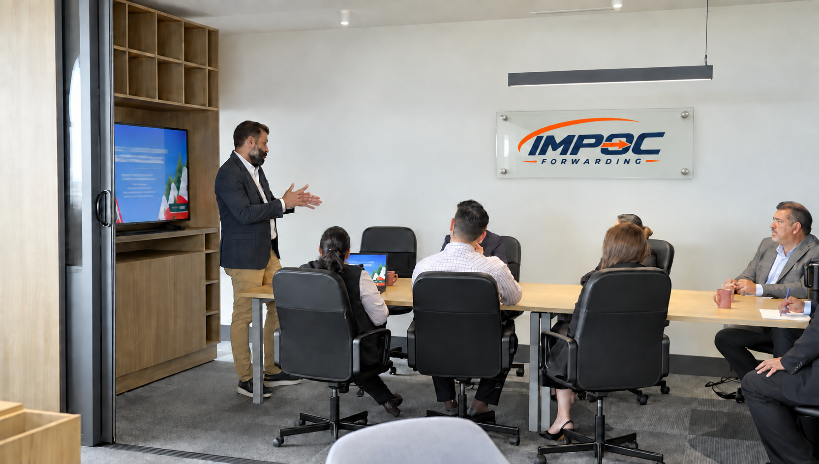Equipo de IMPOC Forwarding reunido en sus oficinas