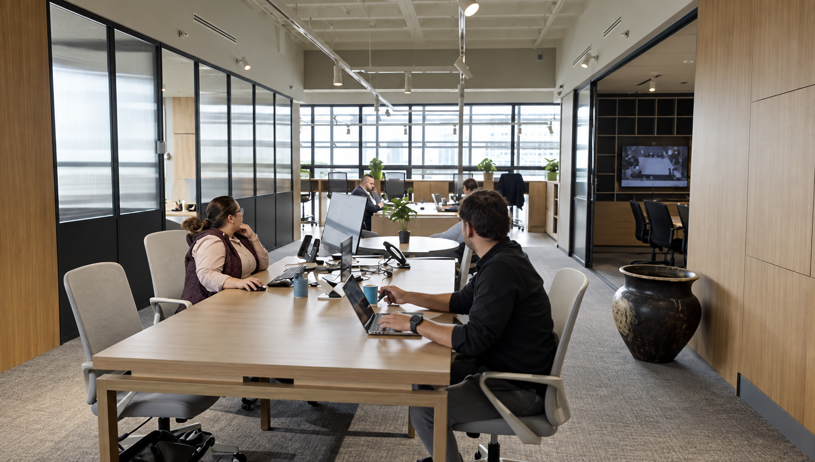 Equipo de IMPOC Forwarding trabajando en sus oficinas